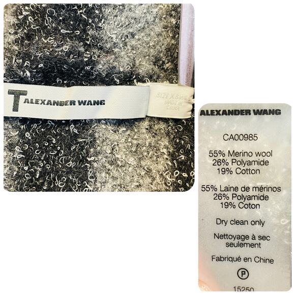 T by Alexander Wang Gray Stripe Hooded Fringe Designer Pullover Sweater Size XS - Picture 11 of 12